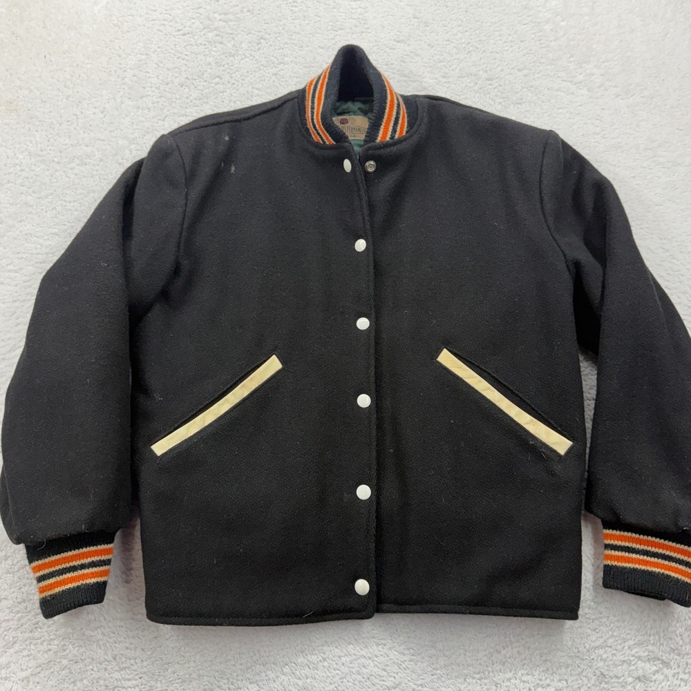 Vintage Standard Pennant Co Men S Wool Varsity Letterman Jacket Black Orange USA